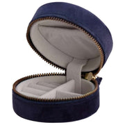 Boîte à Bijoux Florale Ronde en Velours Poudre - Bleu Marine