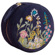 Boîte à Bijoux Florale Ronde en Velours Poudre - Bleu Marine