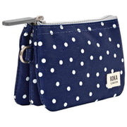 Petit portefeuille en toile recyclée Roka Carnaby - Bleu marine à pois