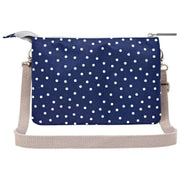 Sac bandoulière en toile recyclée Roka Carnaby XL - Bleu marine à pois