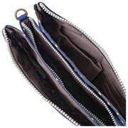 Sac bandoulière en toile recyclée Roka Carnaby XL - Bleu marine à pois