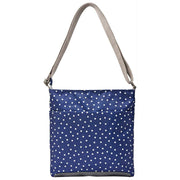 Sac à bandoulière Roka Kennington B Medium en toile recyclée - Bleu marine à pois