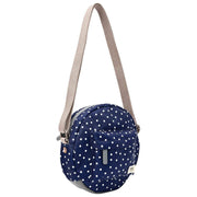 Sac bandoulière en toile recyclée Roka Paddington B - Bleu marine à pois