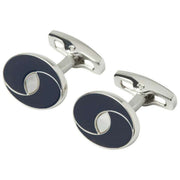 Boutons de manchette ovales Simon Carter - Marine/Argent
