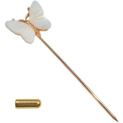 Bassin and Brown Butterfly Jacket Lapel Pin - White/Gold