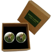 Bassin and Brown Dog in the Long Grass Cufflinks - Green/Brown