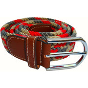 Bassin and Brown Jagged Stripe Elasticated Woven Buckle Belt - Red/Grey/Beige