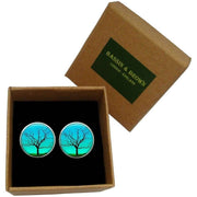 Bassin and Brown Leafless Tree Cufflinks - Blue/Green