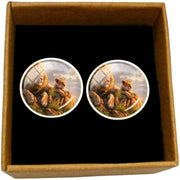 Bassin and Brown Lion Family Cufflinks - Beige/Green/Blue