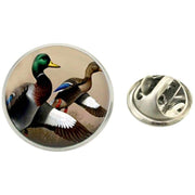 Bassin and Brown Mallard Ducks Lapel Pin - Brown/White