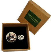 Bassin and Brown Mallard Ducks Lapel Pin - Brown/White