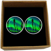 Bassin and Brown Northern Lights and Pine Tree Cufflinks - Green/Blue