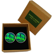 Bassin and Brown Northern Lights and Pine Tree Cufflinks - Green/Blue