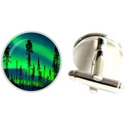 Bassin and Brown Northern Lights and Pine Tree Cufflinks - Green/Blue