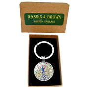 Bassin and Brown Peacock Tree Key Ring - Beige/Blue/Green/Red