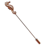 Bassin and Brown Seahorse Jacket Lapel Pin - Rose Gold