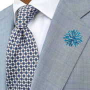 Bassin and Brown Stripe Flower Lapel Pin - Blue/White