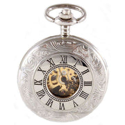 David Aster Half Hunter Patterned Mechanical Pocket Watch - Silver/Gold