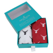 David Aster Stag Print Handkerchief Set - Red/White