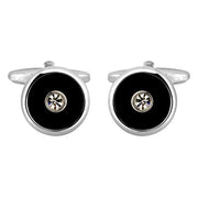 David Van Hagen Round Crystal Cufflinks - Silver/Black