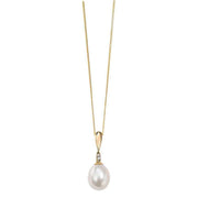 Elements Gold Diamond and Freshwater Pearl Drop Pendant - Gold/White