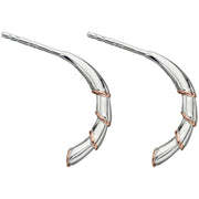 Elements Silver Bamboo Stem Half Hoop Earrings - Silver/Rose Gold