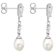 KJ Beckett Freshwater Pearl and Cubic Zirconia Drop Earrings - Silver