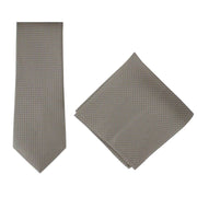 Michelsons of London Textured Geo Silk Tie and Pocket Square Set - Taupe