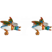 Simon Carter Flying Duck Cufflinks - White/Gold/Teal