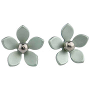 Ti2 Titanium 13mm Five Petal Stud Earrings - Aqua Blue