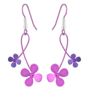 Ti2 Titanium 30mm Double Drop Four Petal Flower Earrings - Pink