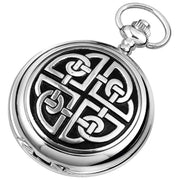 Woodford Celtic Knot Chrome Plated Double Full Hunter Skeleton Pocket Watch - Silver/Black