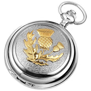 Woodford Celtic Thistle Chrome Plated Full Hunter Quartz Pocket Watch - Silver/Gold